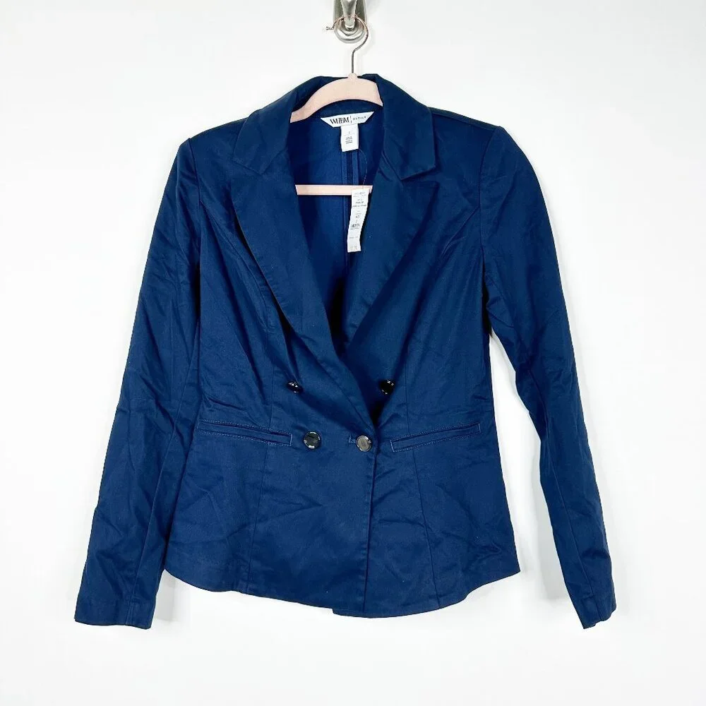 NWT White House Black Market Double-Breasted Sateen Blazer Twilight Navy 4
